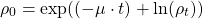 \[\rho_0 = \exp( (-\mu \cdot t)+\ln(\rho_t))\]