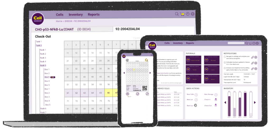 A laptop, a tablet and a Smartphone displaying Cellseeker