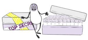 Celly the Cellbuddy with two cryo boxes, one open and one closed